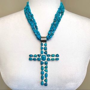 Genuine Turquoise & Sterling Silver Cross Necklace